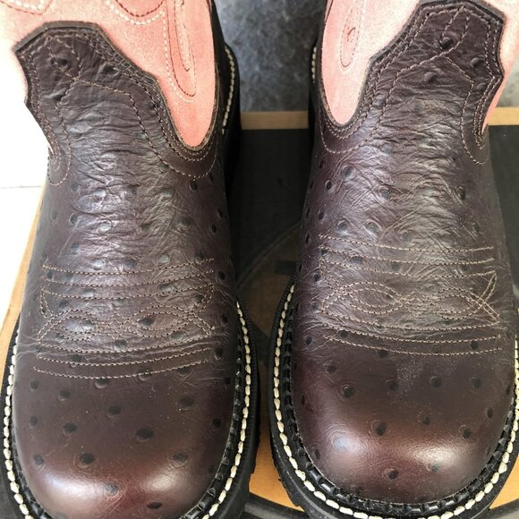 Ariat Fatbaby Boots Womens Size 7.5 Brown Ostrich Print Blush Suede 4LR 14765 - Picture 11 of 16